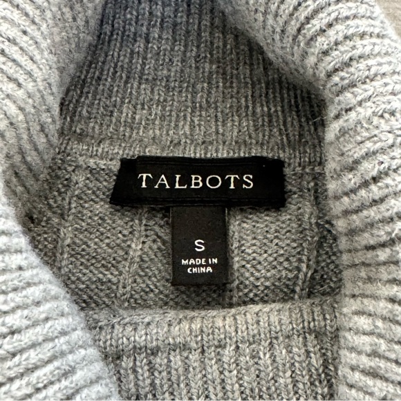 Talbots cable knit turtle neck lamb wool blend gray sweater size small - Picture 7 of 9
